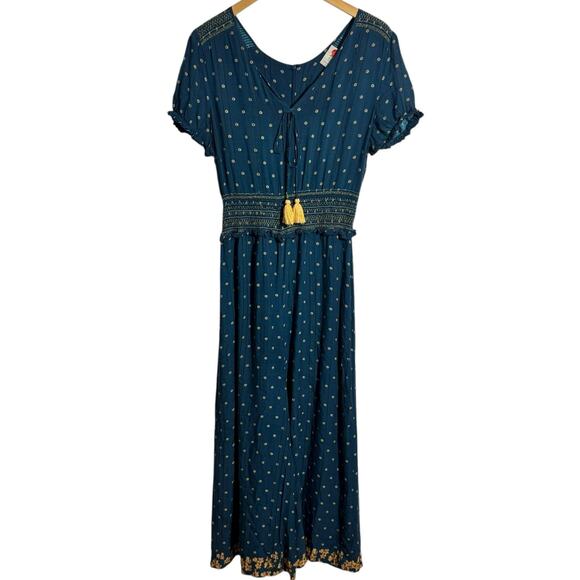 Farm Rio Rosewood Jumpsuit Anthropologie Women M Blue Floral Boho Cottage Modest - Picture 1 of 10